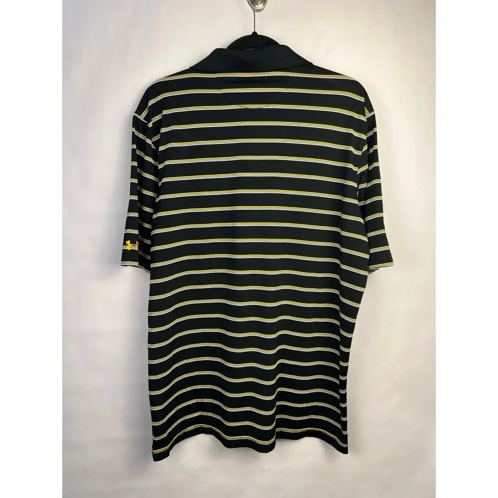 Under Armour HeatGear Golf Polo Black Yellow Stripe Tree Logo Custom Logo Large - Picture 9 of 12